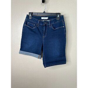 Croft & Barrow Womens Blue Bermuda‎ Shorts 4 cuffed button zipper cotton